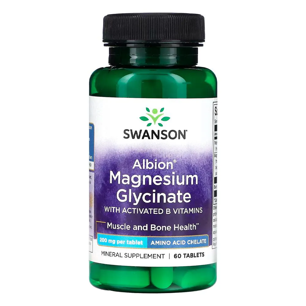 GLICINATO MAGNéSIO 200MG SWANSON 60 TABS IMPORTADO COM VITAMINAS B ATIVADAS