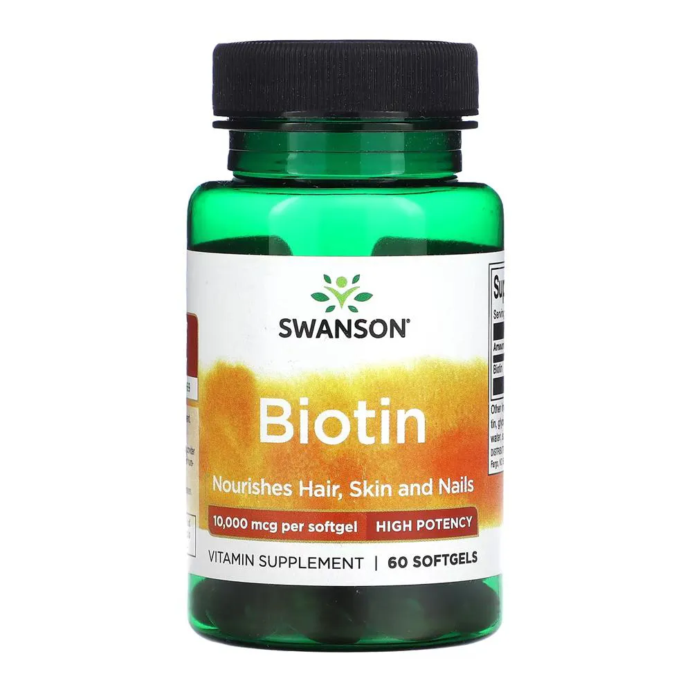 BIOTINA 10000MCG E CABELO PELE UNHAS SWANSON 60SOFTGLS