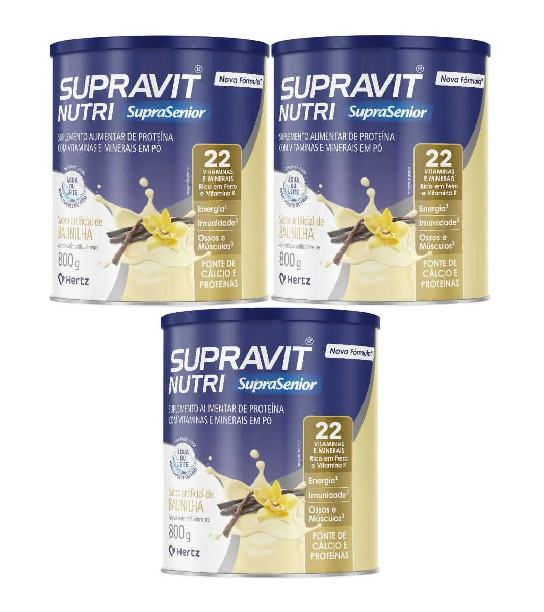 KIT 3 VITAMINA SUPRAVIT SUPRASENIOR BAUNILHA 400G - KLEY HERTZ