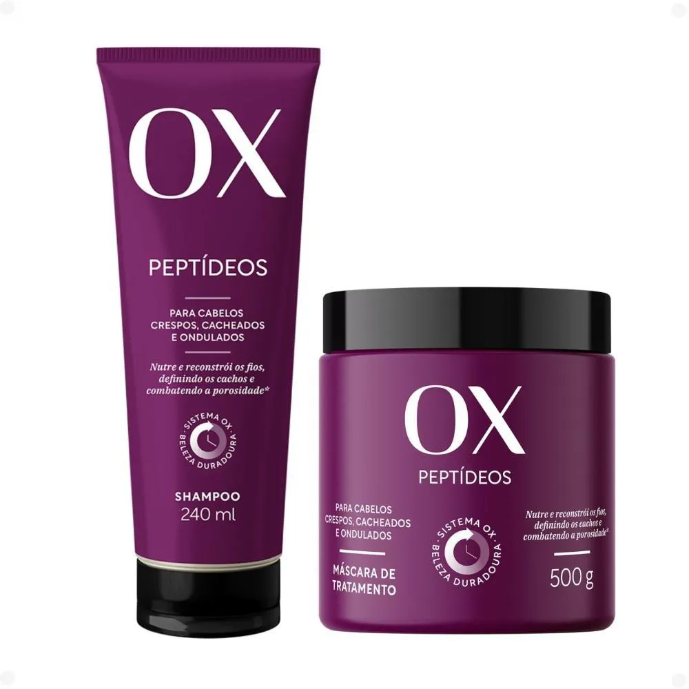 KIT OX PEPTíDEOS CABELOS CRESPOS, CACHEADOS E ONDULADOS: SHAMPOO 240ML E MáSCARA 500G