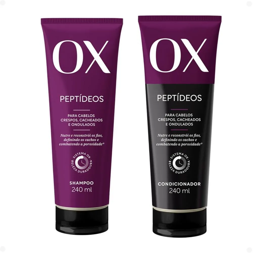 KIT OX PEPTíDEOS CABELOS CRESPOS, CACHEADOS E ONDULADOS: SHAMPOO E CONDICIONADOR 240ML