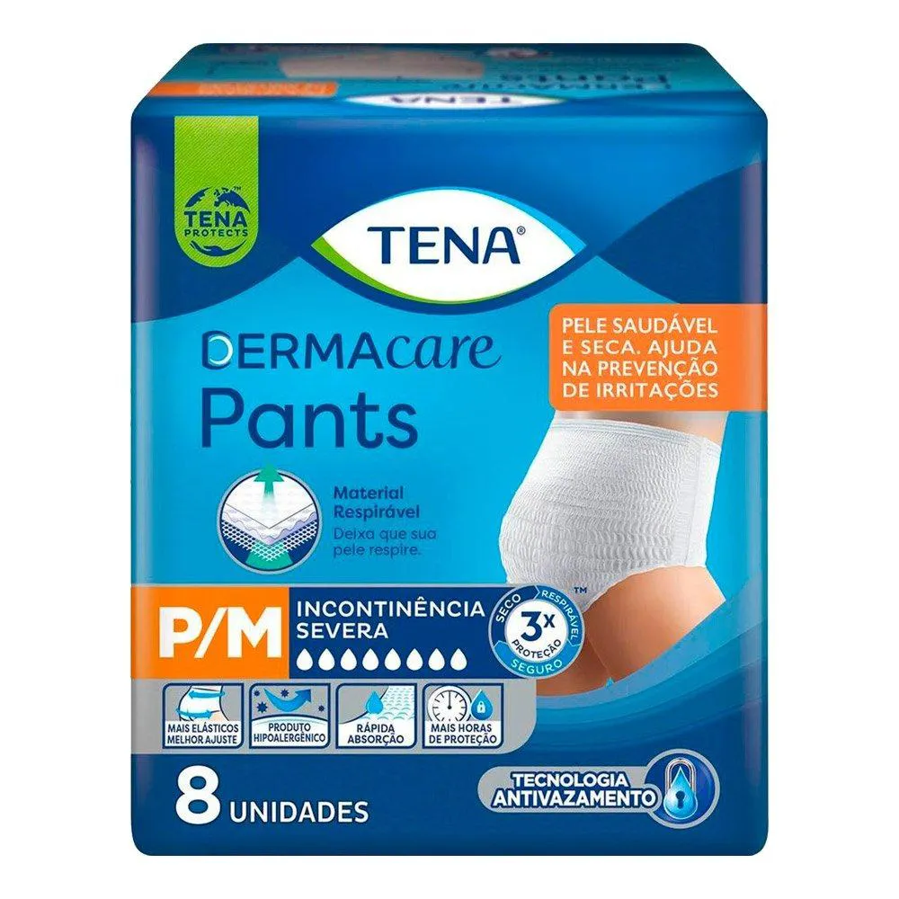 ROUPA ÍNTIMA TENA PANTS ULTRA DERMACARE TAMANHO P/M - 8 PACOTES COM 8 FRALDAS - TOTAL 64 TIRAS