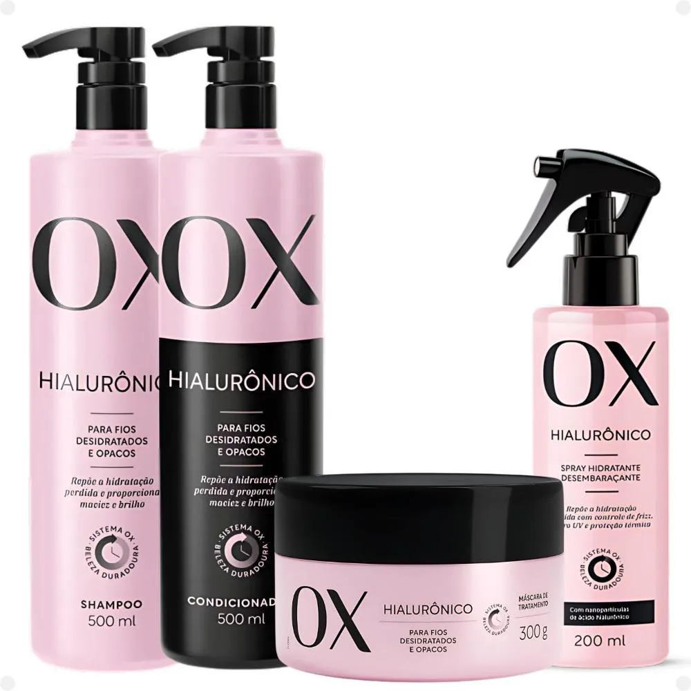 KIT OX HIALURôNICO: SHAMPOO, CONDICIONADOR, MáSCARA E SPRAY