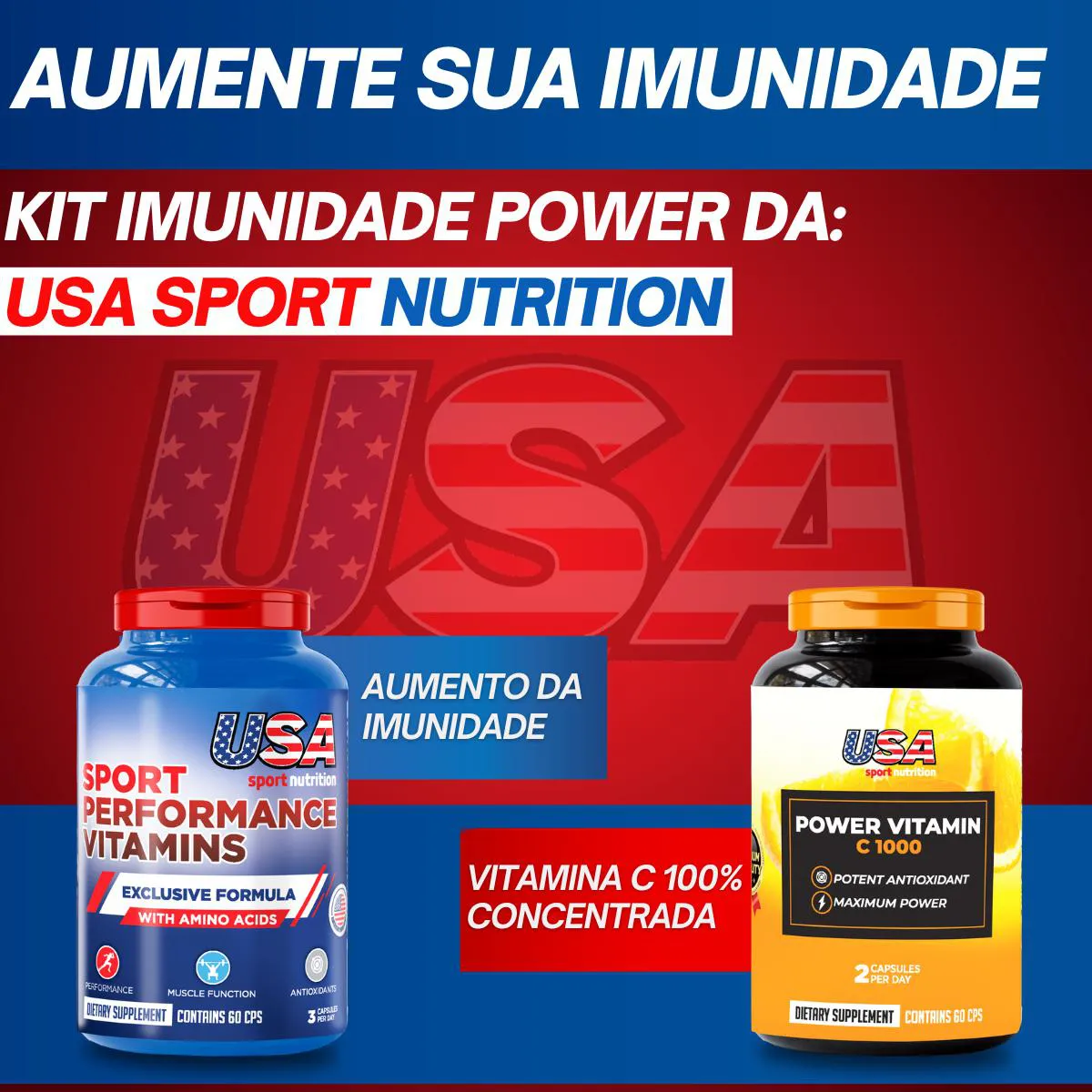 KIT IMUNIDADE POWER (MULTIVITAMíNICO MAIS POTENTE DO BRASIL + POWER VITAMIN C 1000G)