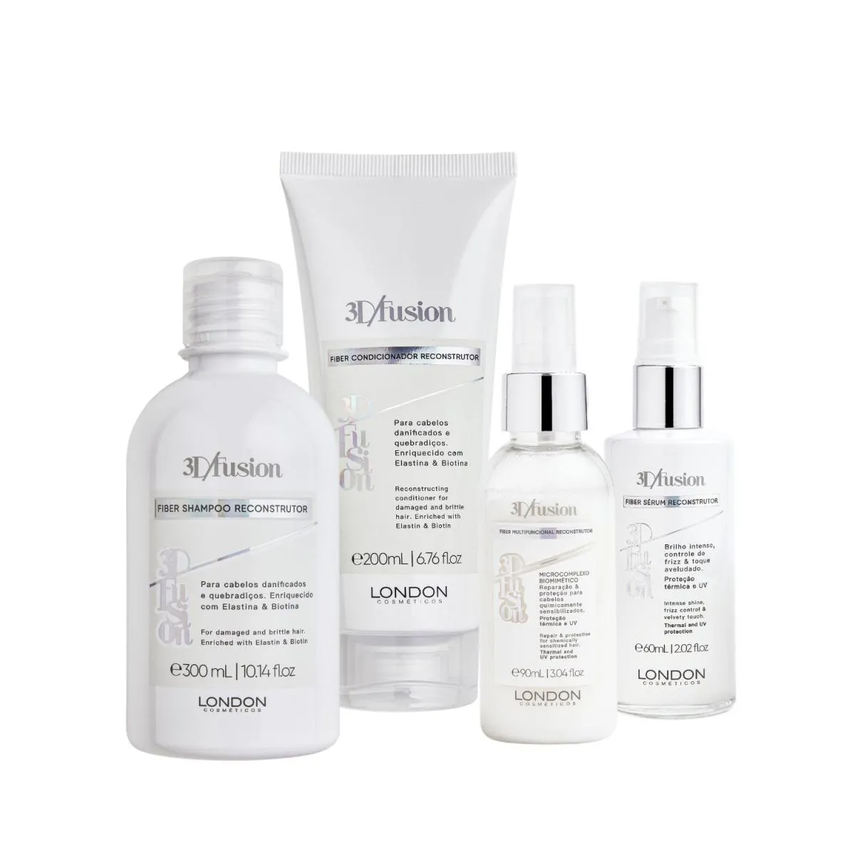 KIT 3D FUSION DAY BY DAY SHAMPOO + CONDICIONADOR + MULTIFUNCIONAL + SéRUM | LONDON COSMéTICOS