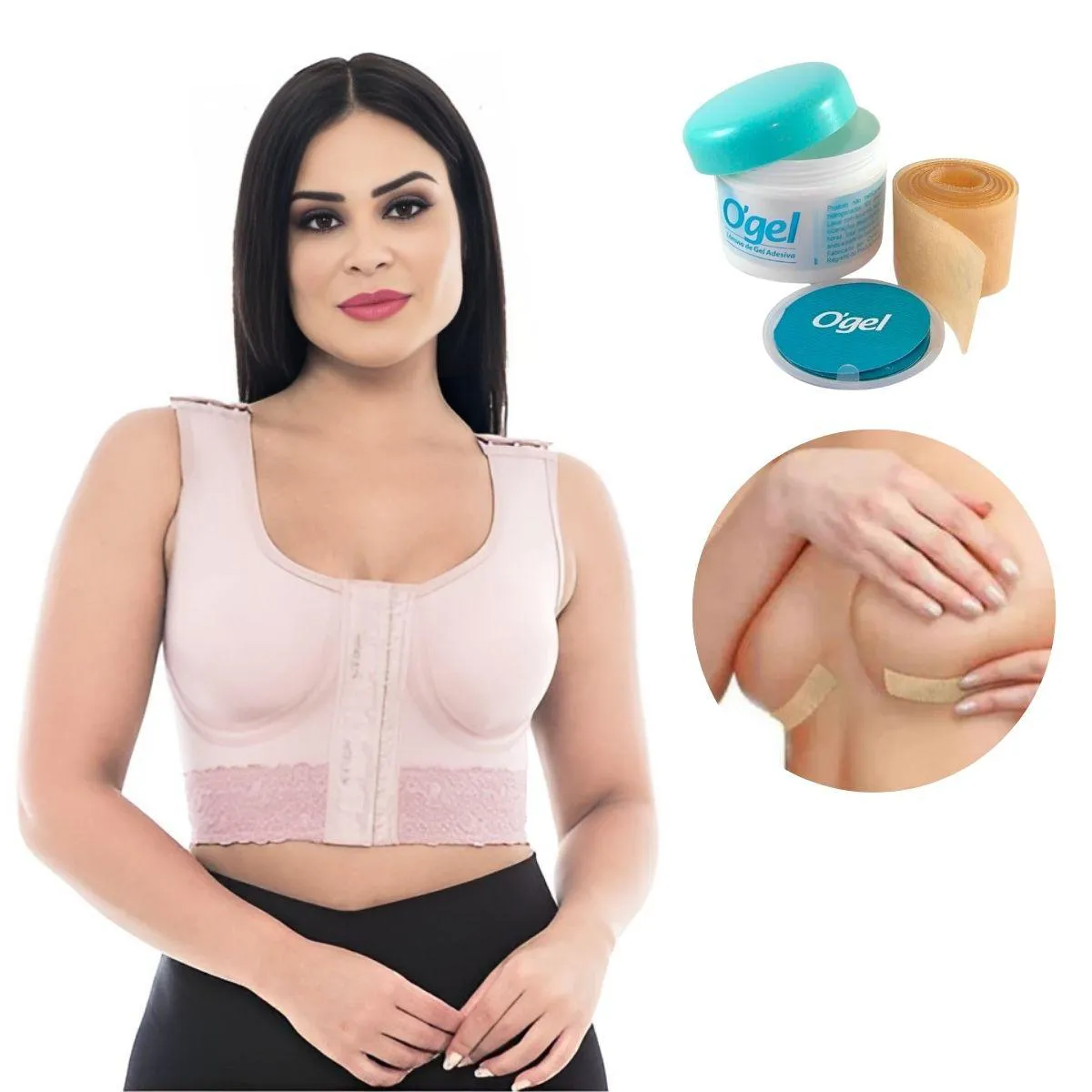 KIT PóS OPERATóRIO SUTIã + LâMINA GEL ADESIVA CICATRIZANTE M Bege