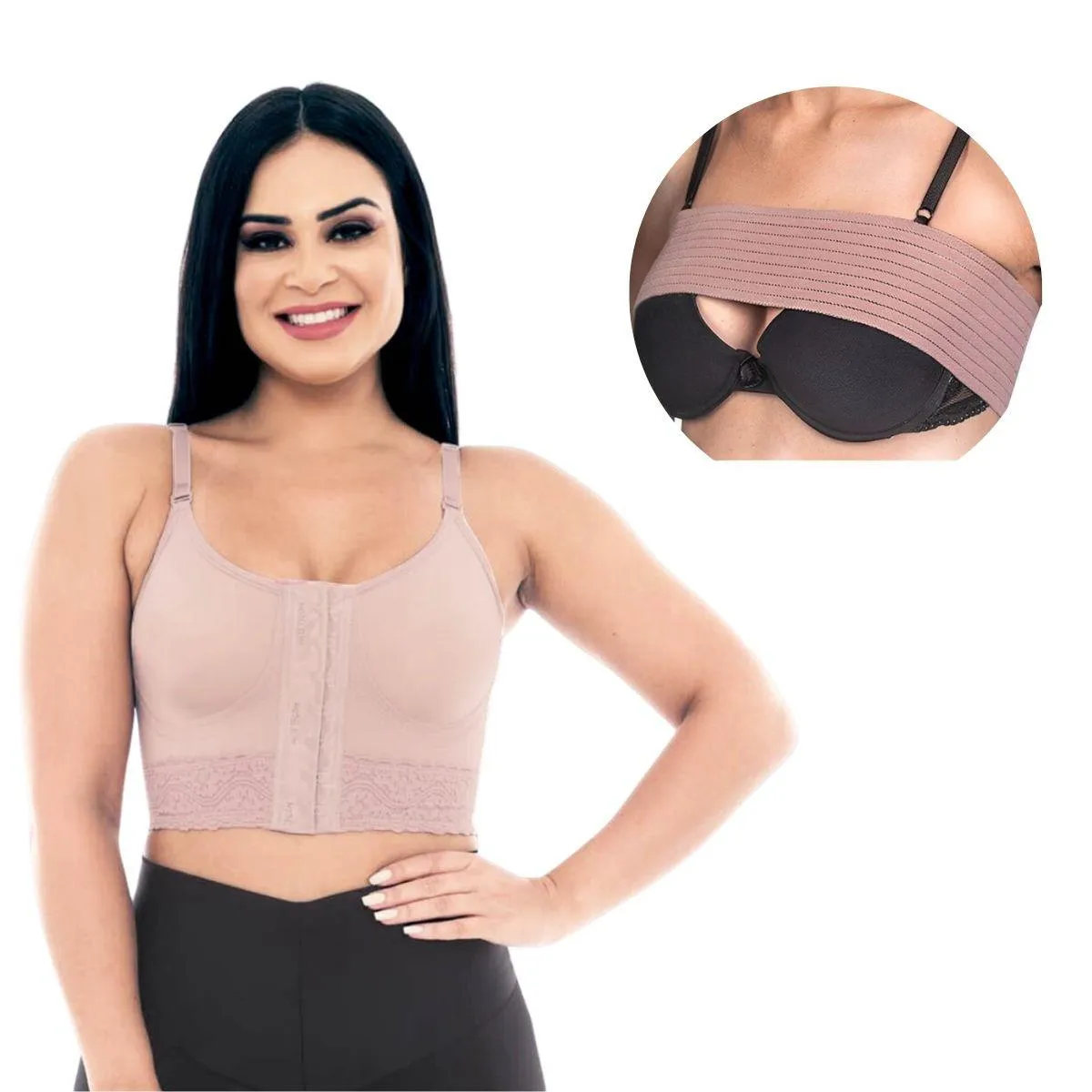 KIT SUTIã PóS CIRúRGICO PóS IMPLANTE + FAIXA PARA MAMA G Lilás