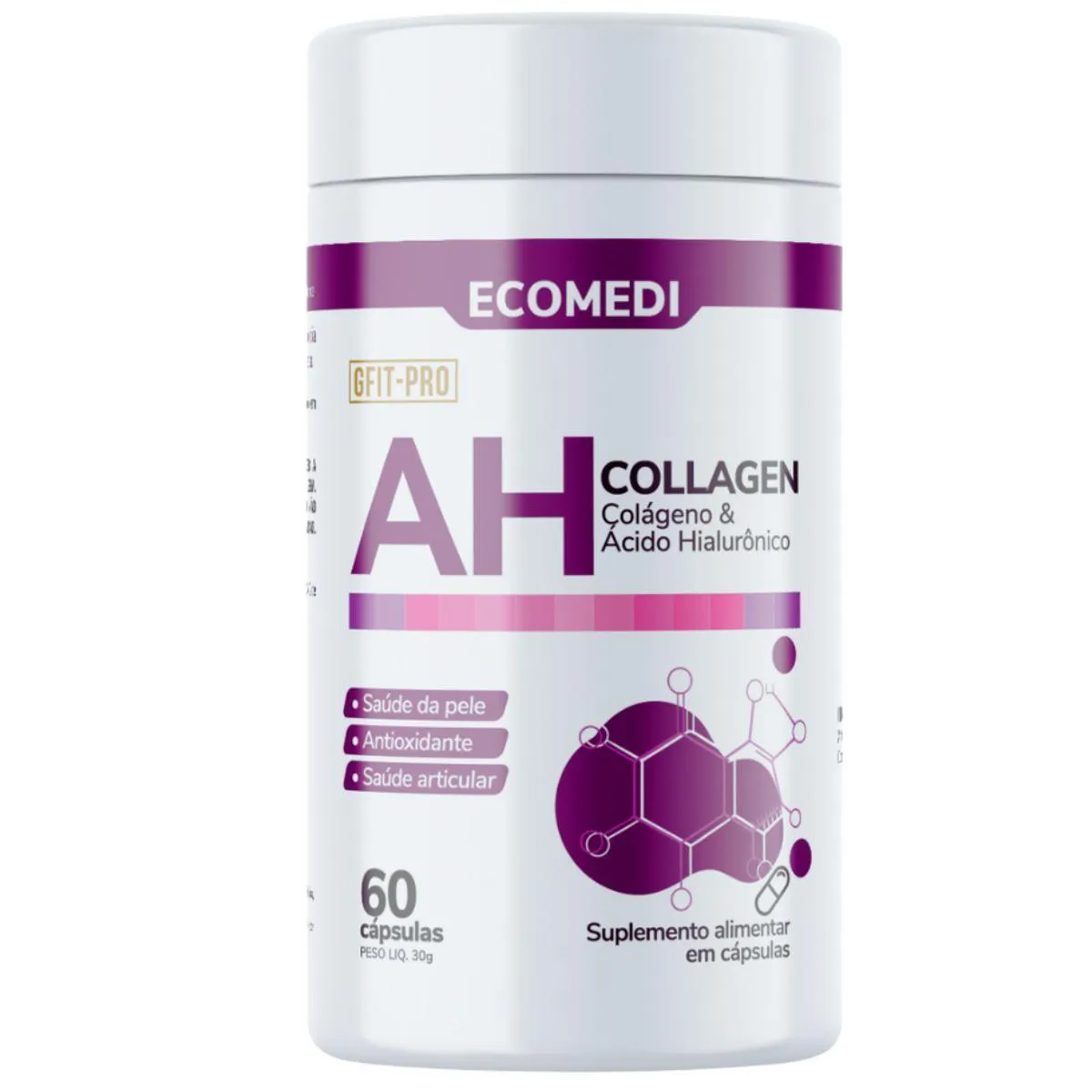 Colágeno Hidrolisado Ácido Hialurônico 60 Cápsulas Ecomedi - Sem Sabor