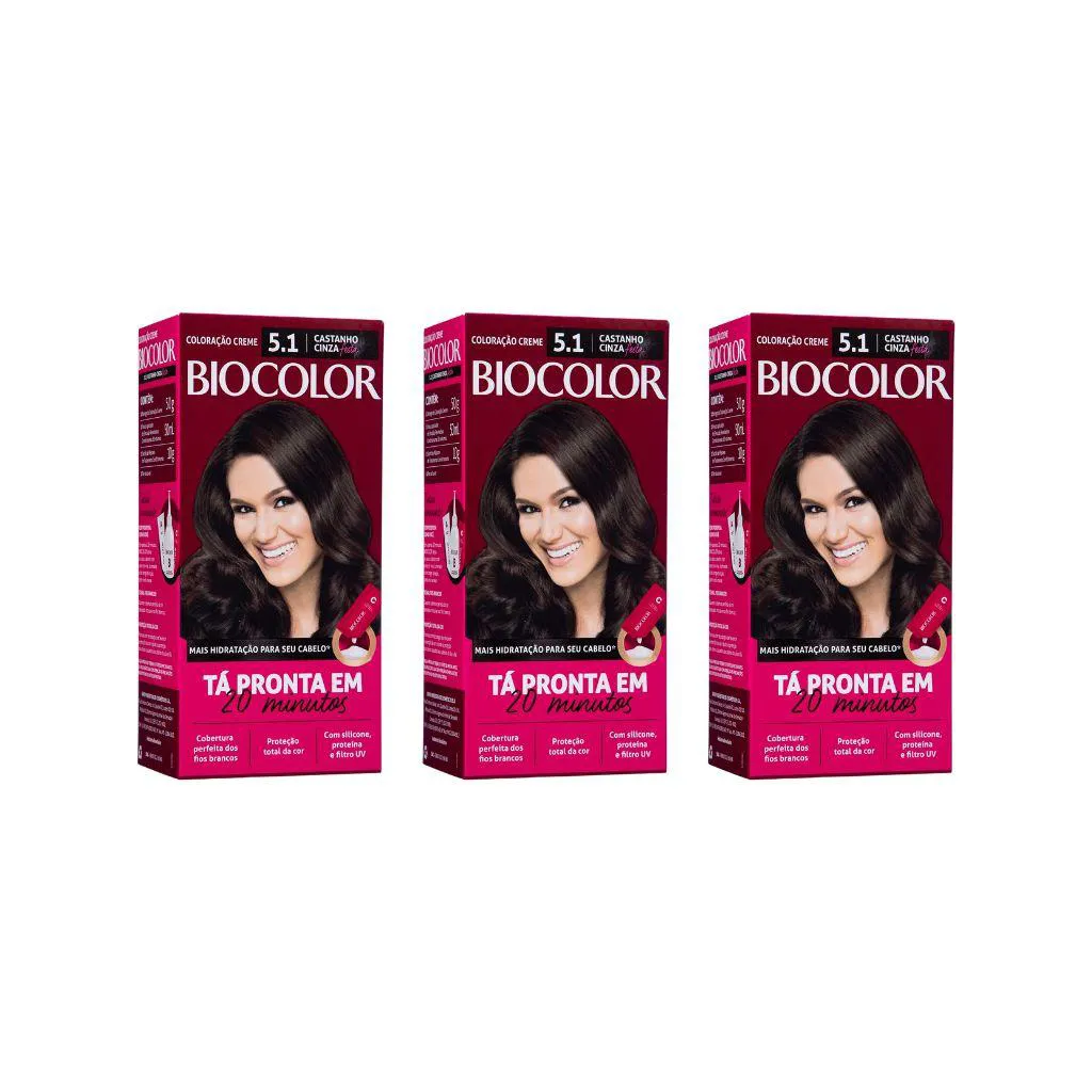 COLORAçAO BIOCOLOR CREME 5.3 CASTANHO CLARO DOURADO -KIT 3UN
