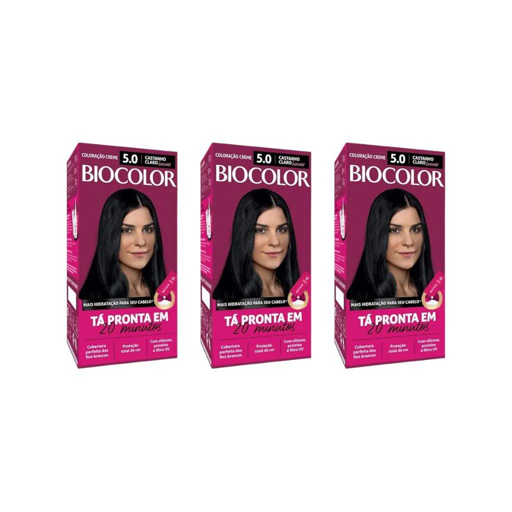 COLORAçAO BIOCOLOR CREME 5.0 CASTANHO CLARO LUXUOSO -KIT 3UN