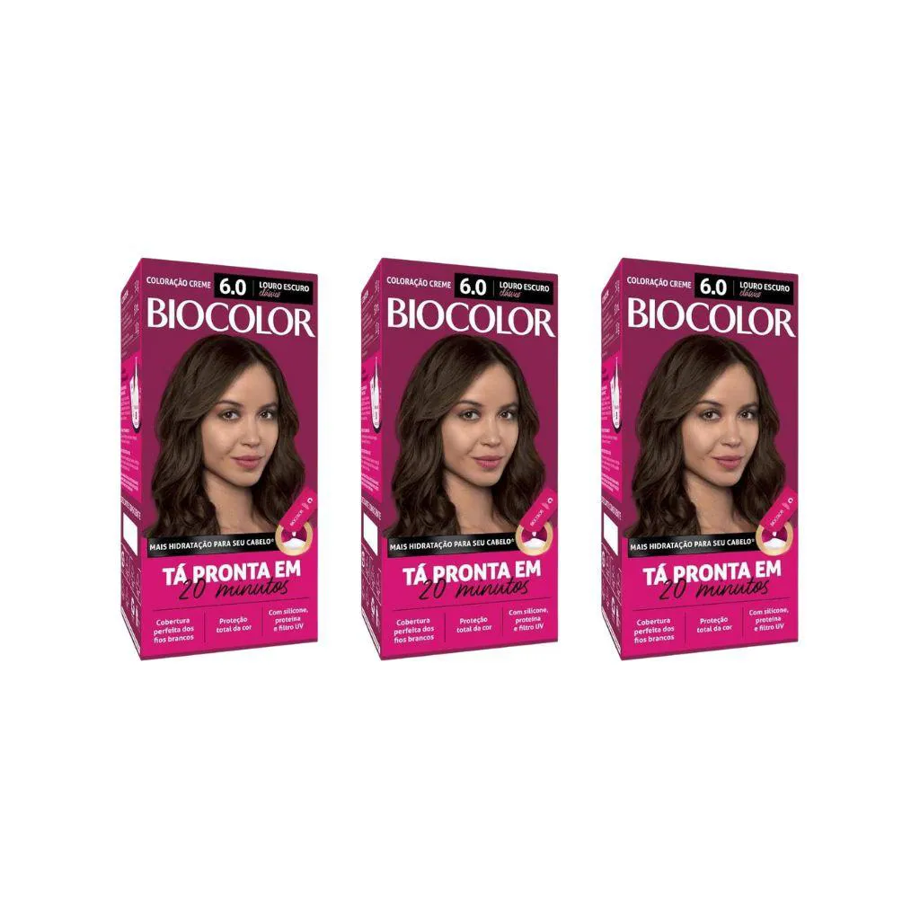 COLORAçAO BIOCOLOR CREME 6.0 LOURO ESCURO CLASSICO-KIT C/3UN