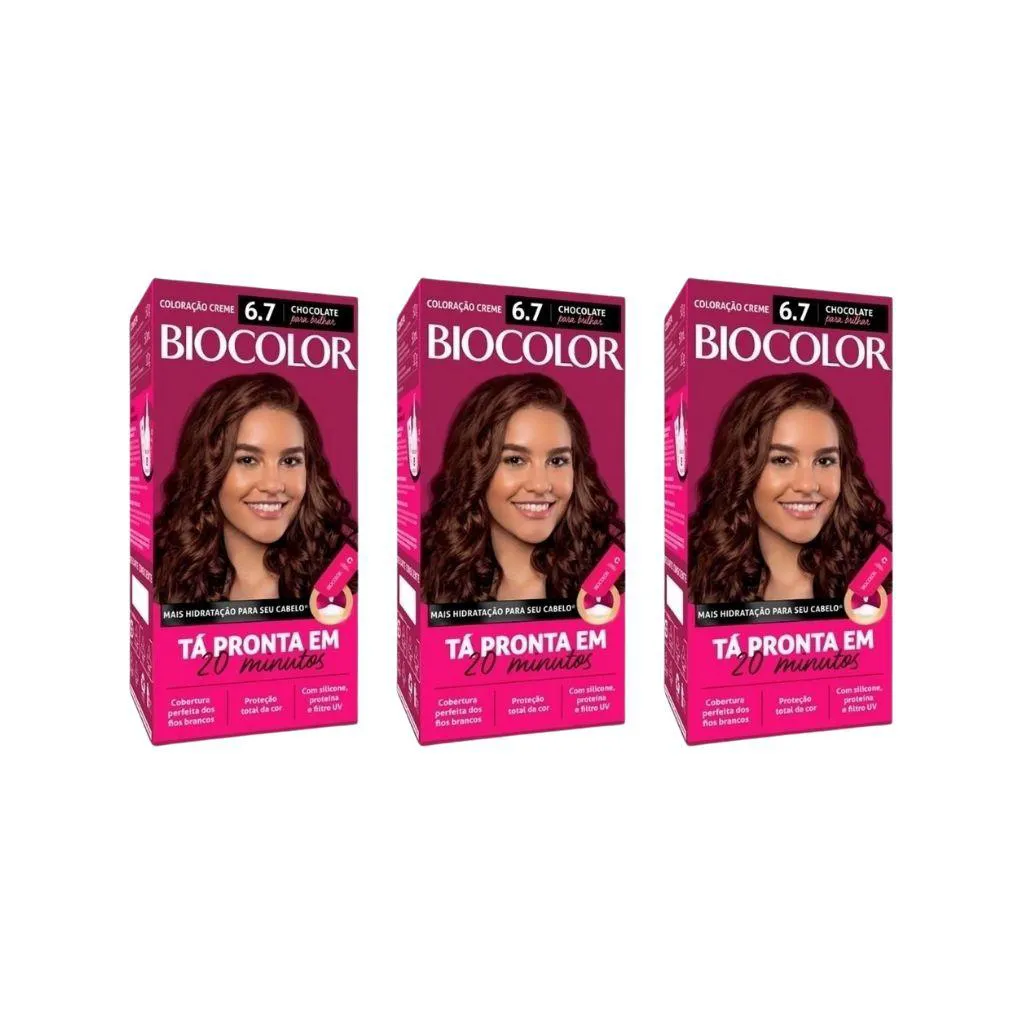 COLORAçAO BIOCOLOR CREME 6.7 MARROM CHOCOLATE - KIT C/ 3UN