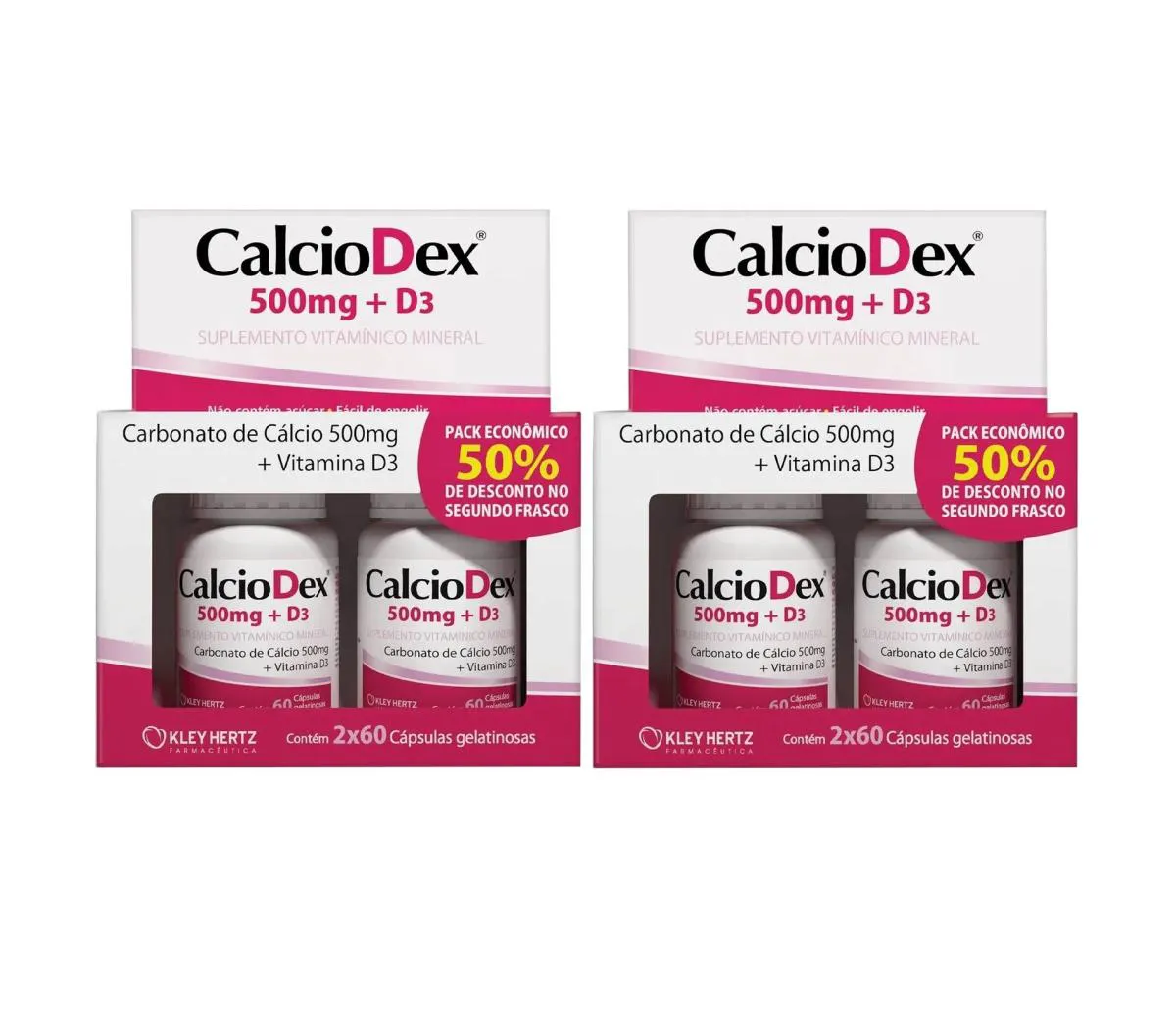 KIT 2 CALCIODEX 500MG + D3 120 CáPSULAS - KLEY HERTZ