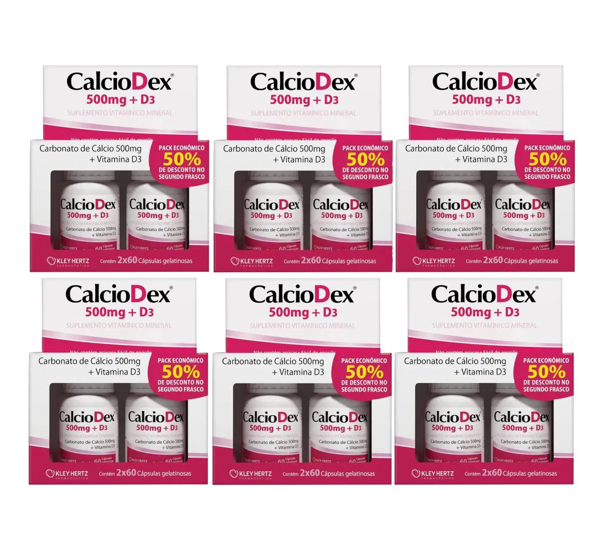 KIT 6 CALCIODEX 500MG + D3 120 CáPSULAS - KLEY HERTZ