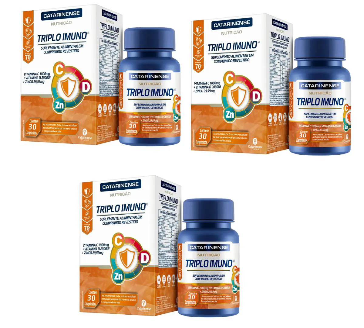 KIT 03 SUPLEMENTO NUTRIçãO TRIPLO IMUNO 30CPR– CATARINENSE