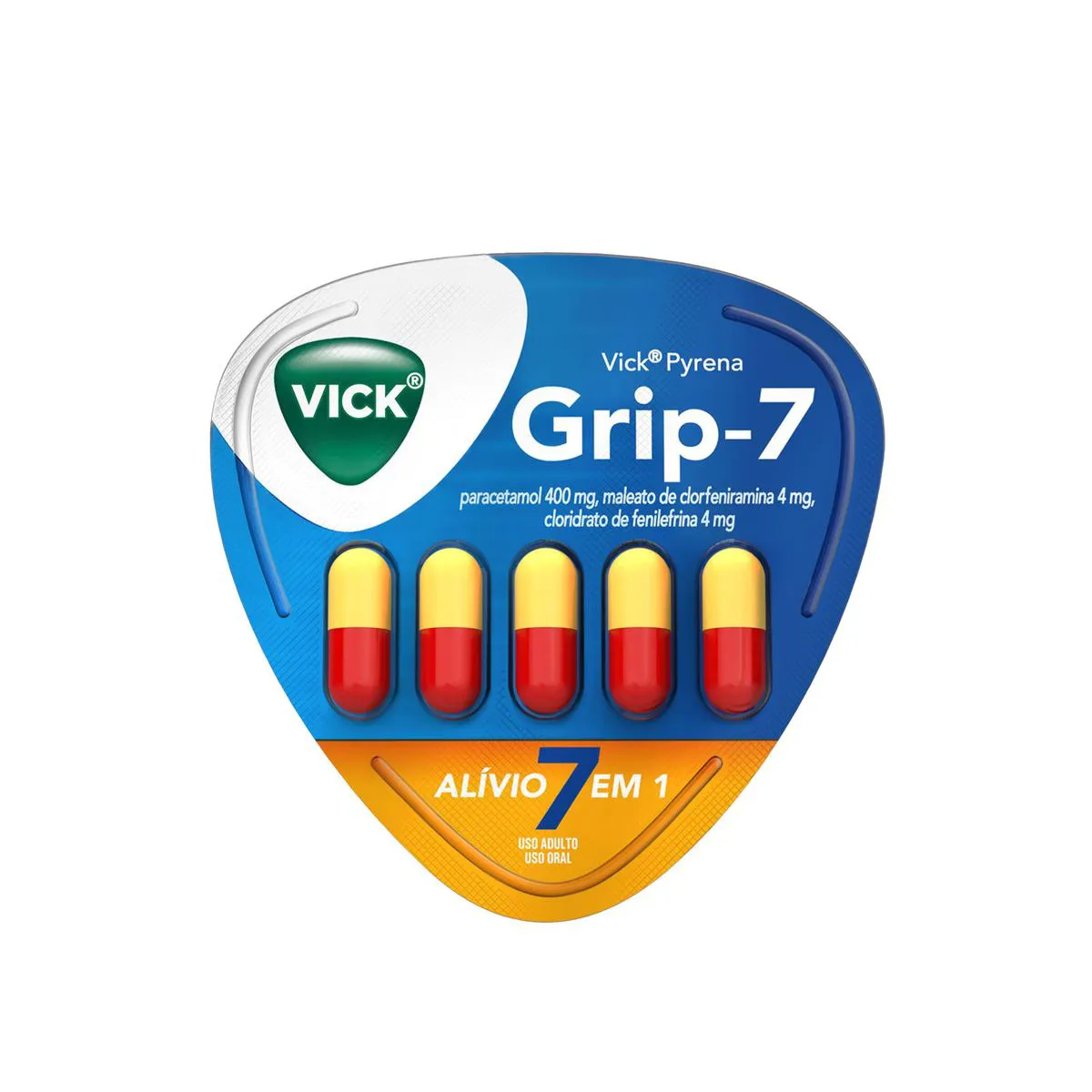 Vick Pyrena Grip-7 Paracetamol 400mg + Cloridrato Fenillefrina 4mg + Maleato de Clorfeniramina 4mg 5 cápsulas