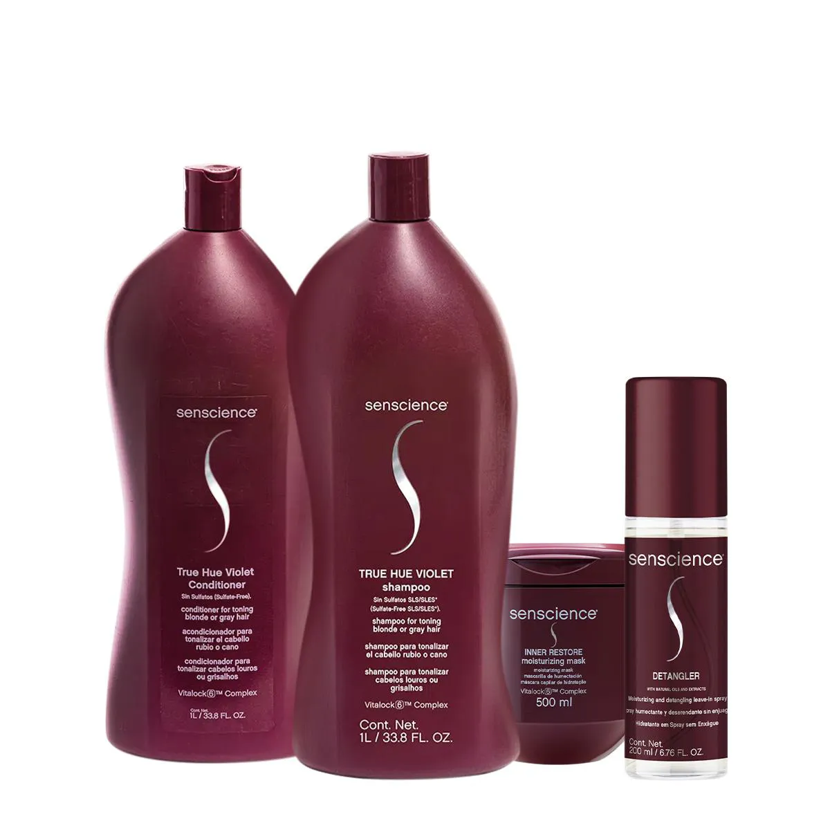KIT SENSCIENCE TRUE HUE VIOLET SHAMPOO CONDICIONADOR MáSCARA E LEAVE-IN (4 PRODUTOS)