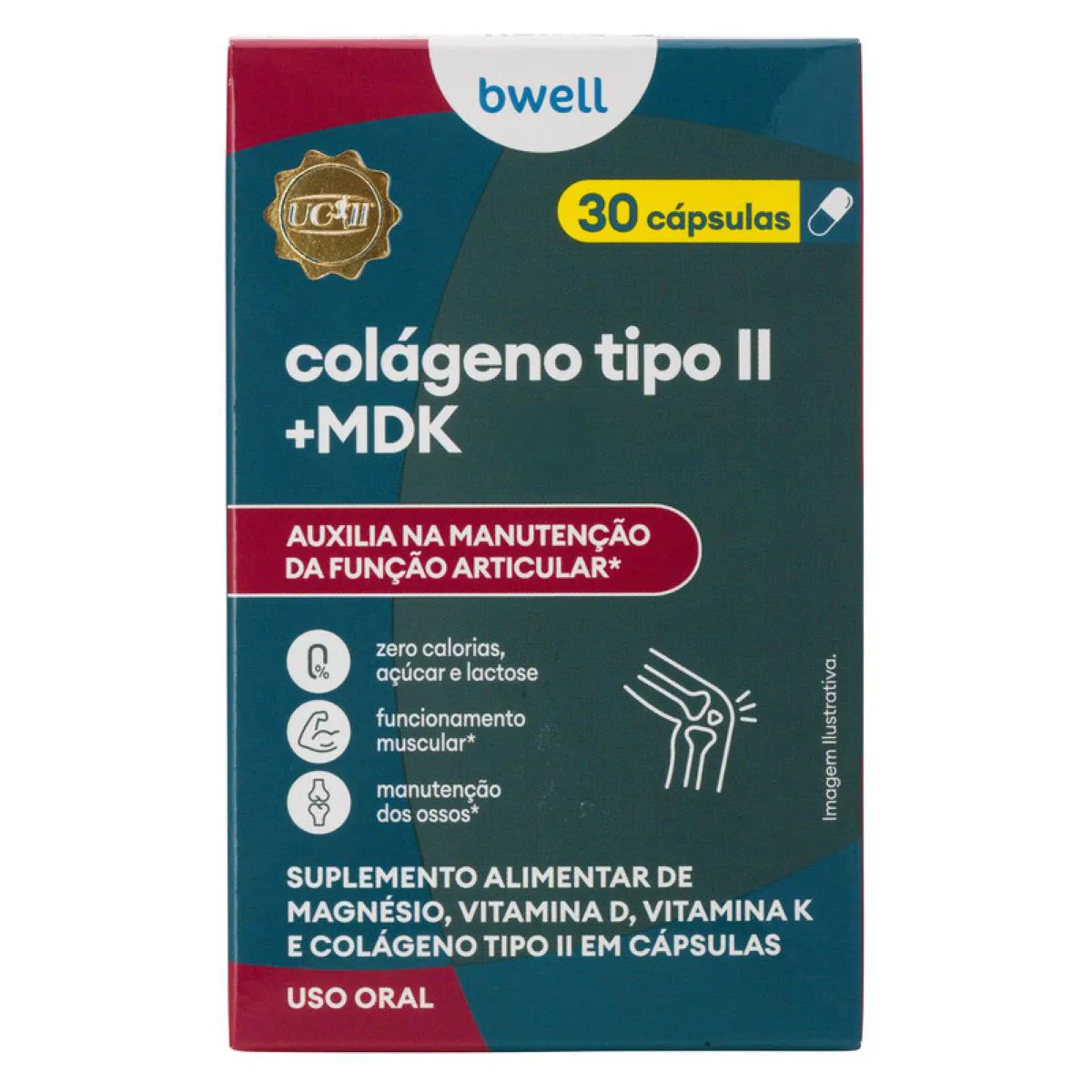 Colágeno Tipo II Bwell MDK Magnésio + Vitamina D e K 30 Cápsulas