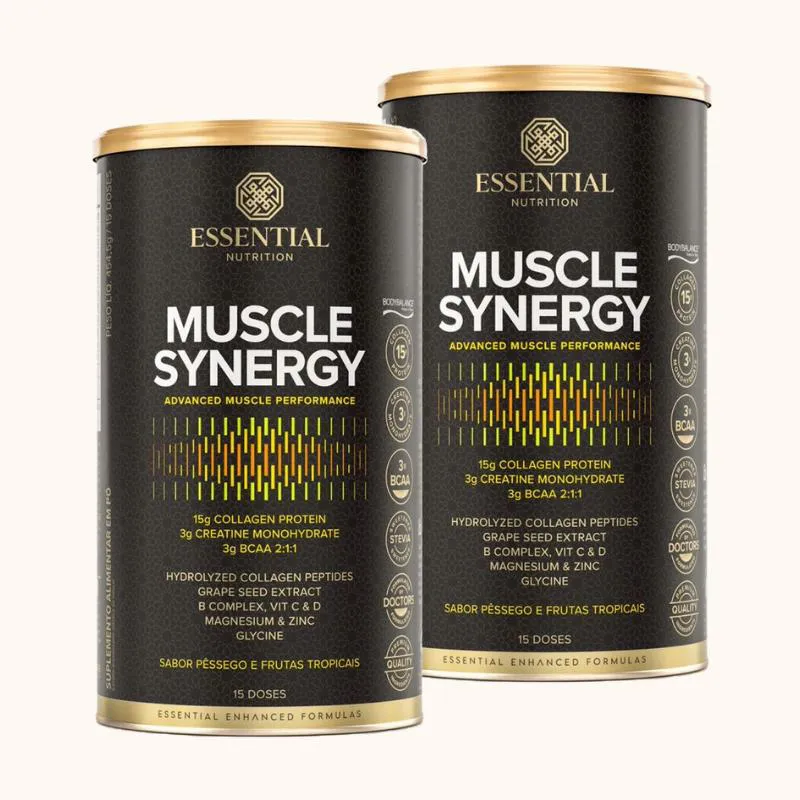 KIT 2X: MUSCLE SYNERGY PêSSEGO E FRUTAS TROPICAIS ESSENTIAL NUTRITION 454,5G
