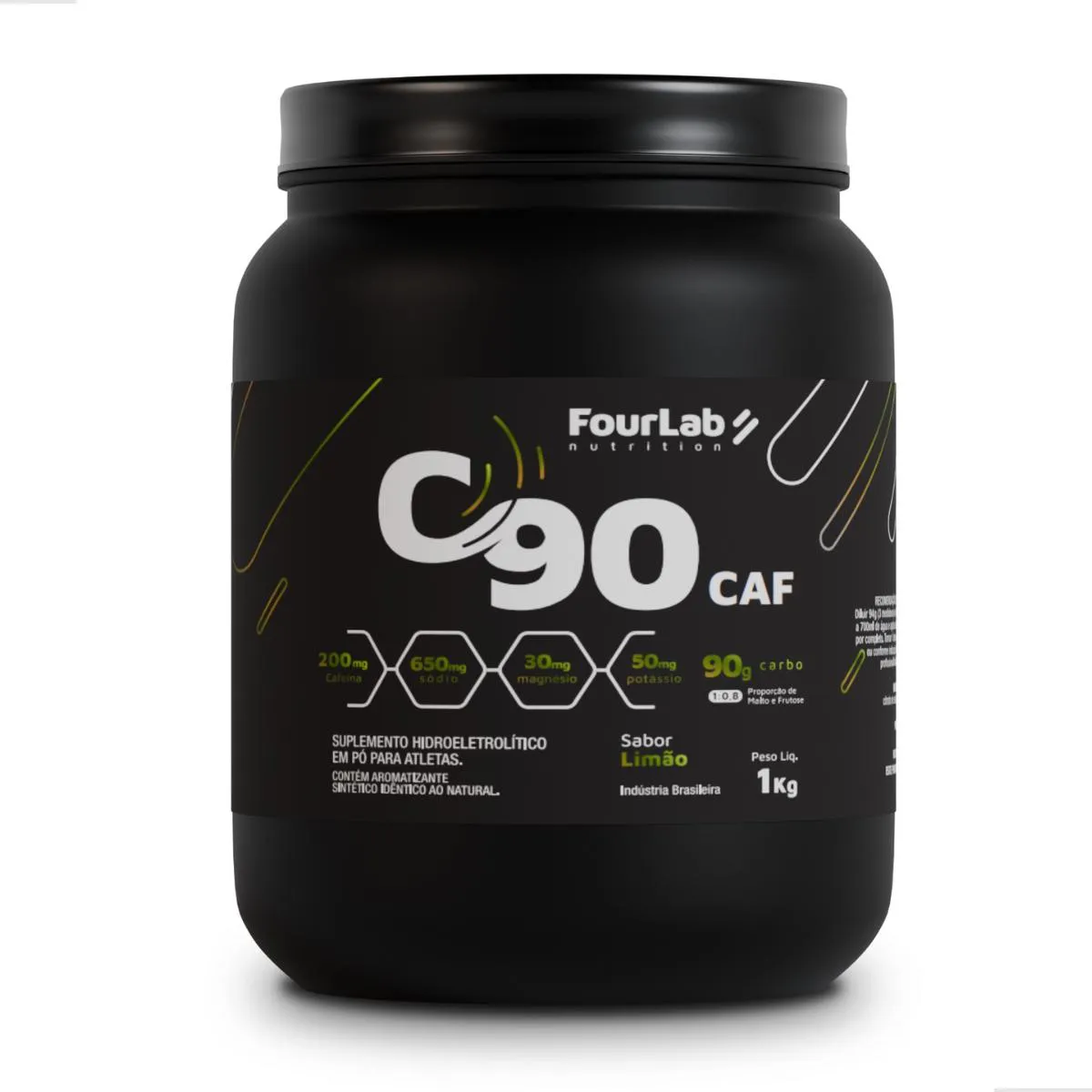 C90 FOURLAB POTE 1KG CAF - SABOR LIMAO CAFEINA CARBOIDRATO EM Pó  CICLISMO CORRIDA POTE 1 KG REPOSITOR MINERAIS 90 GRAMAS DE CARBO POR DOSE