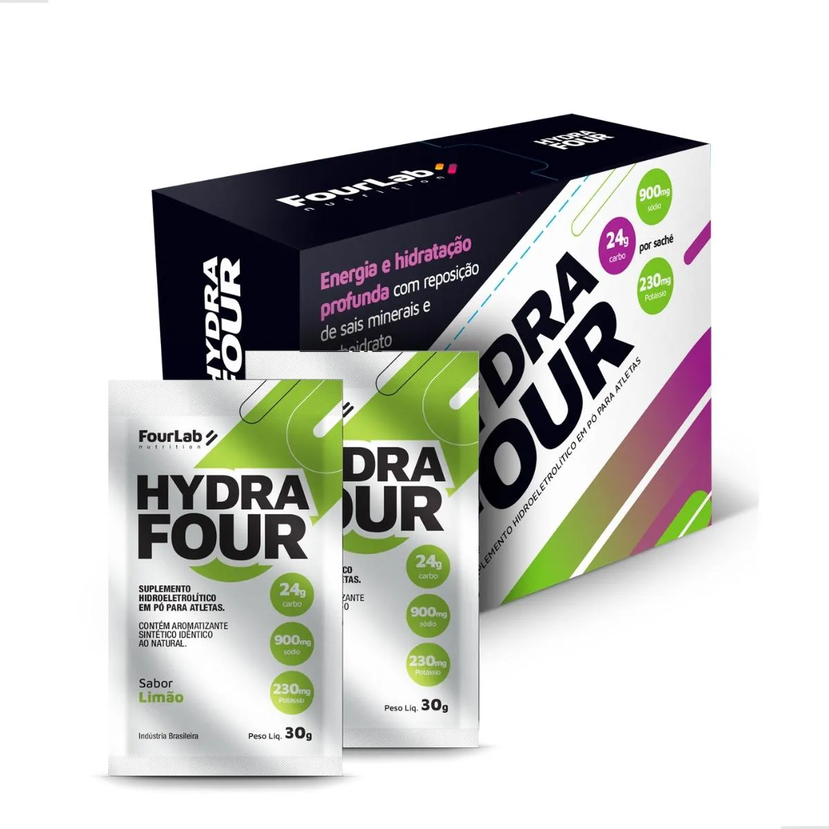 HYDRAFOUR 30G LIMAO - DISPLAY COM 15 SACHES  SUPLEMENTO ISOTôNICO REPOSITOR DE SAIS E ENERGIA