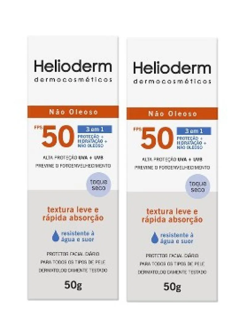 KIT 2X PROTETOR SOLAR HELIODERM FPS50 FACIAL COM 50G -  KLEY