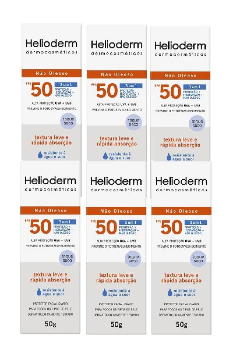KIT 6X PROTETOR SOLAR HELIODERM FPS50 FACIAL COM 50G -  KLEY