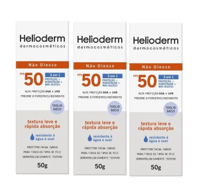 KIT 3X PROTETOR SOLAR HELIODERM FPS50 FACIAL COM 50G -  KLEY