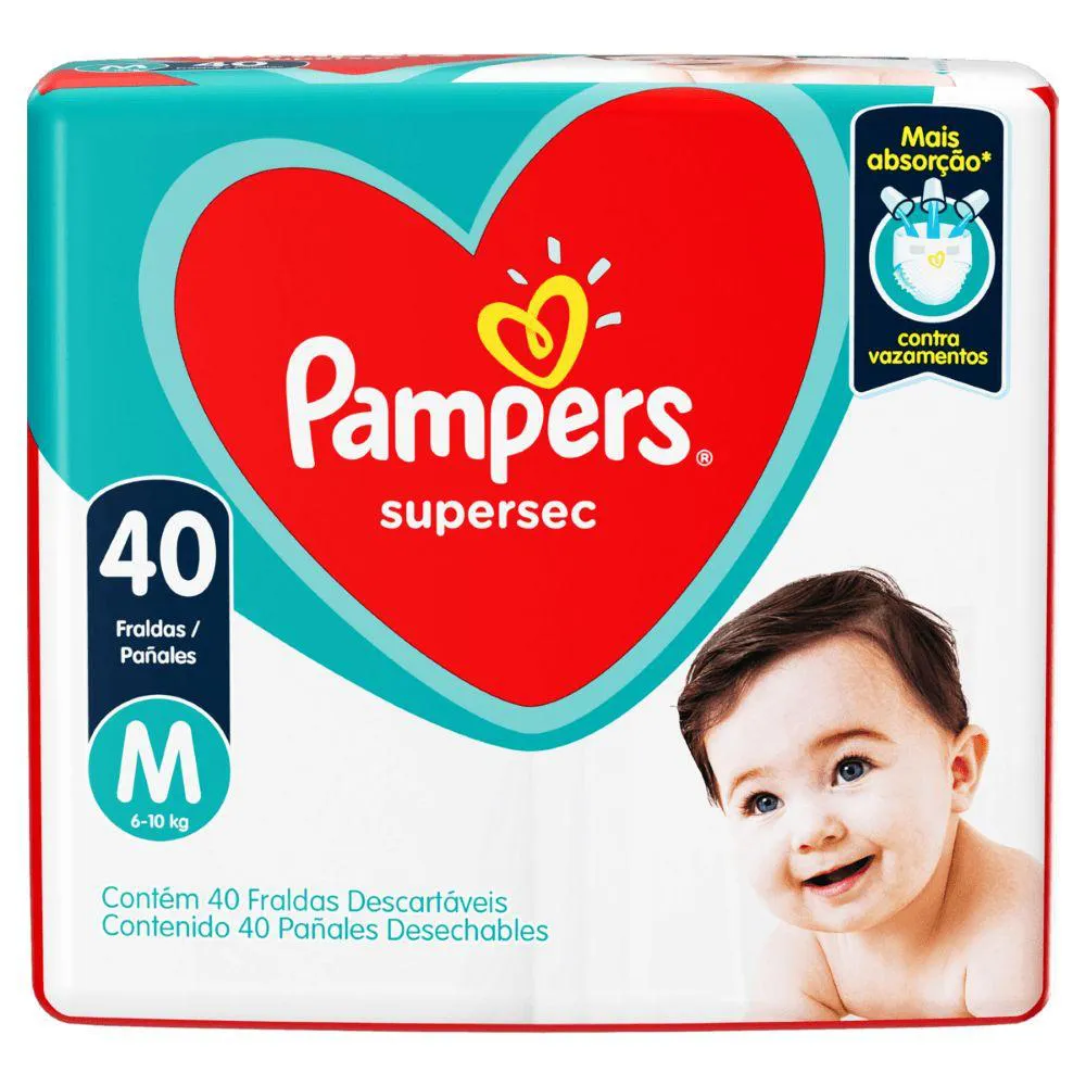 PAMPERS SUPERSEC M COM 40 UNIDADES