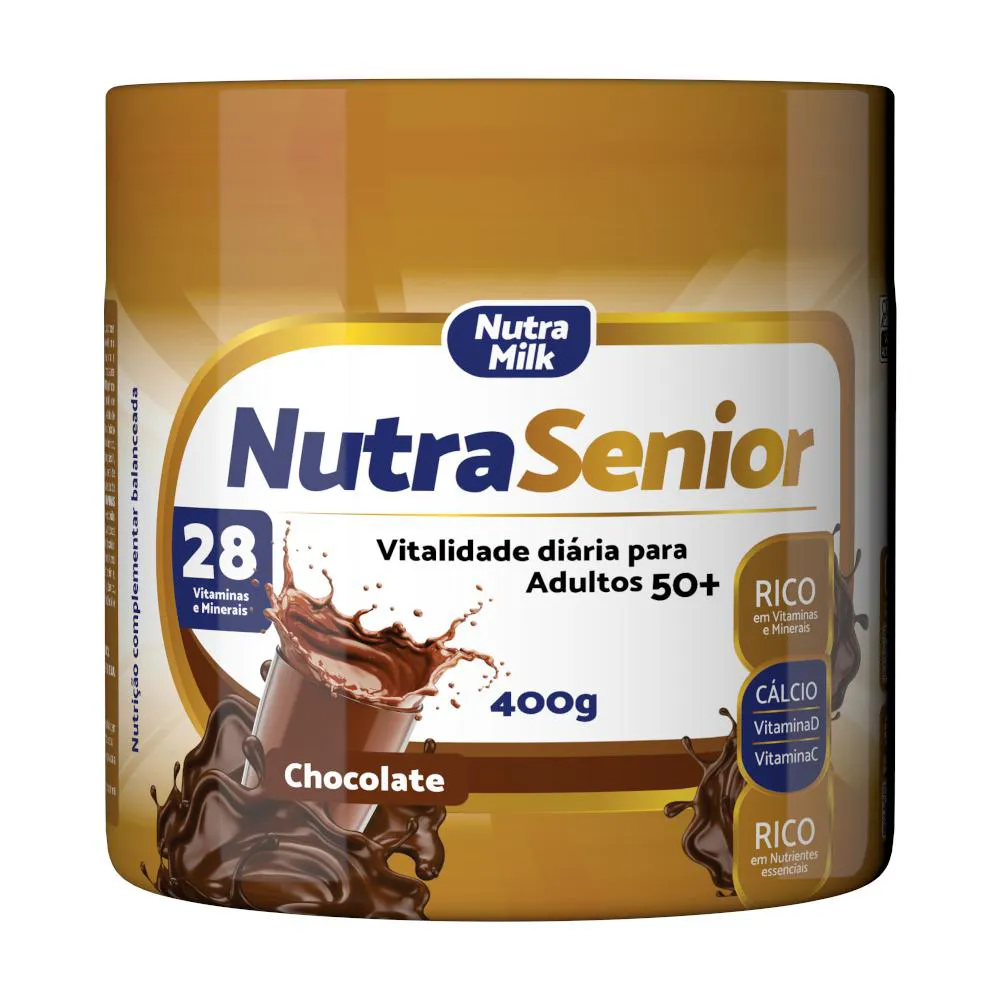 NUTRA SENIOR ADULTO 50+ COMPLEMENTO ALIMENTAR 400G - 28 VITAMINAS E MINERAIS Chocolate