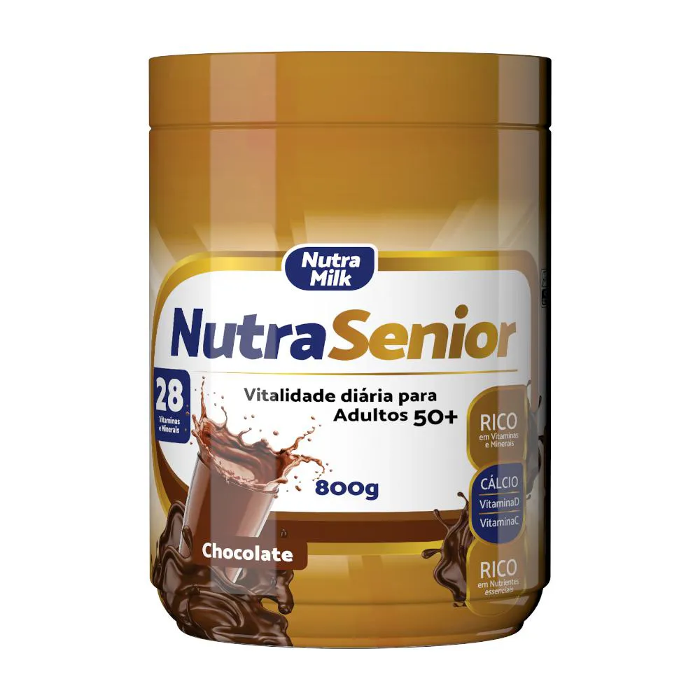 NUTRA SENIOR ADULTO 50+ COMPLEMENTO ALIMENTAR 800G - 28 VITAMINAS E MINERAIS Chocolate