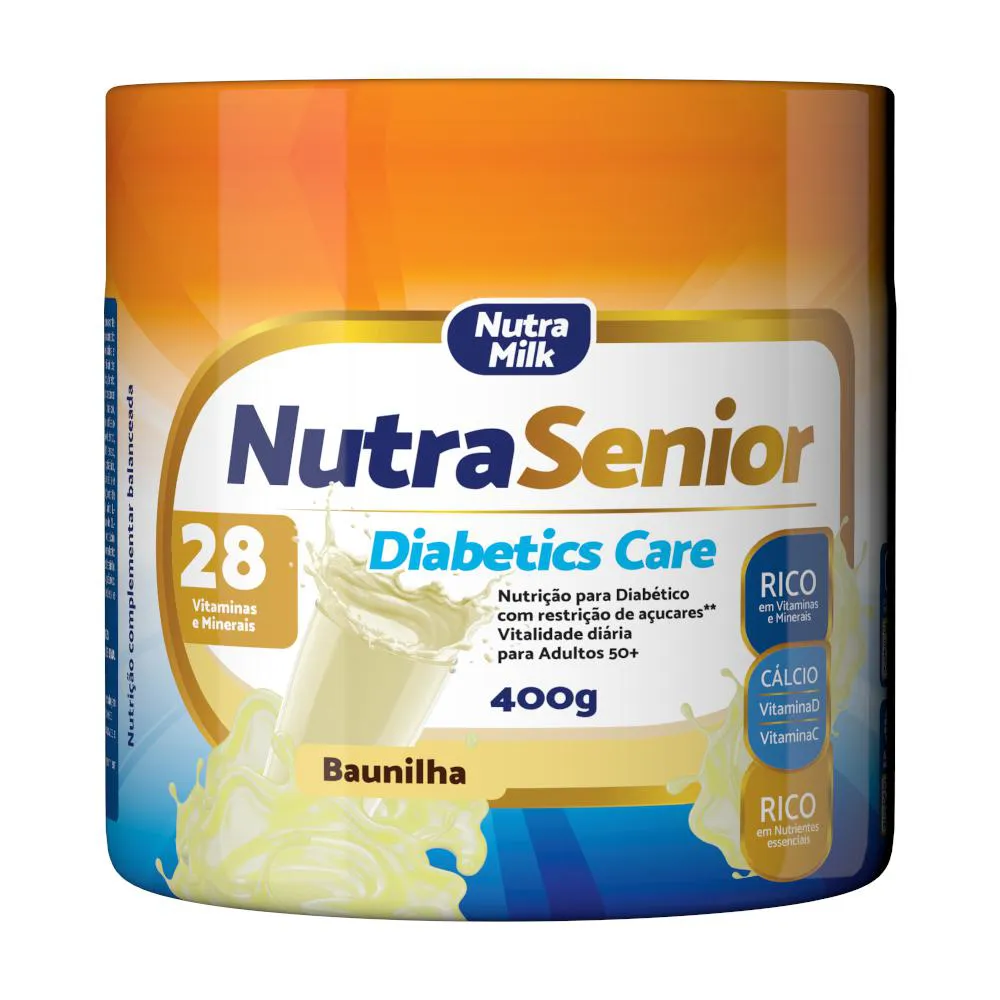 NUTRA SENIOR ADULTO 50+ DIABETICS CARE COMPLEMENTO ALIMENTAR 400G - 28 VITAMINAS E MINERAIS Baunilha