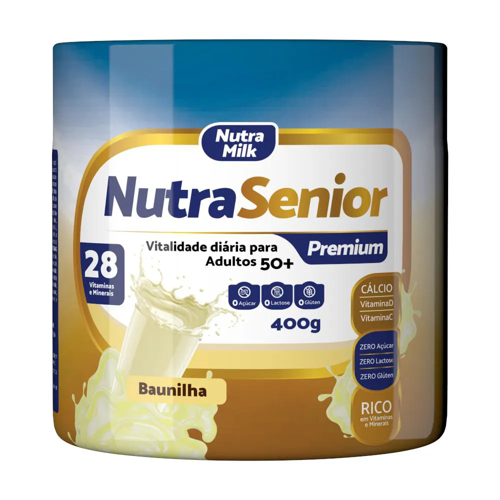 NUTRA SENIOR PREMIUM ADULTO 50+ COMPLEMENTO ALIMENTAR 400G - 28 VITAMINAS E MINERAIS Baunilha