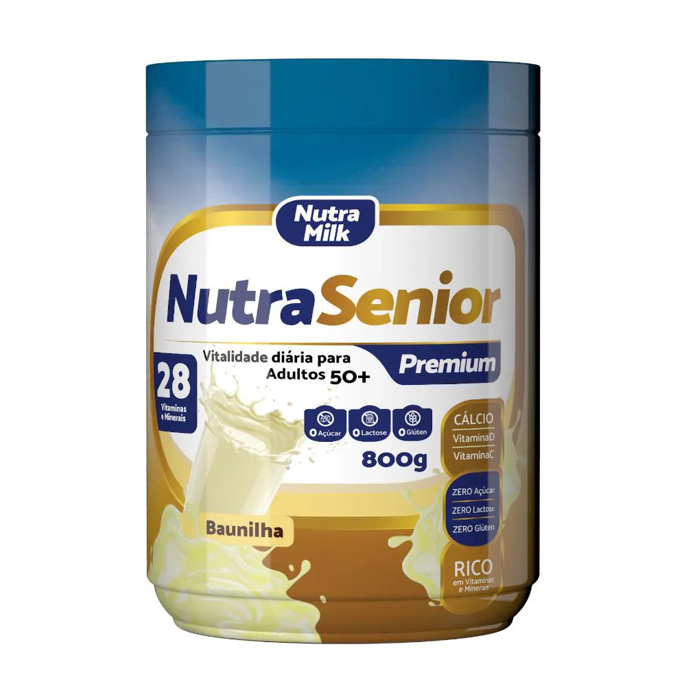 NUTRA SENIOR PREMIUM ADULTO 50+ COMPLEMENTO ALIMENTAR 800G - 28 VITAMINAS E MINERAIS Baunilha
