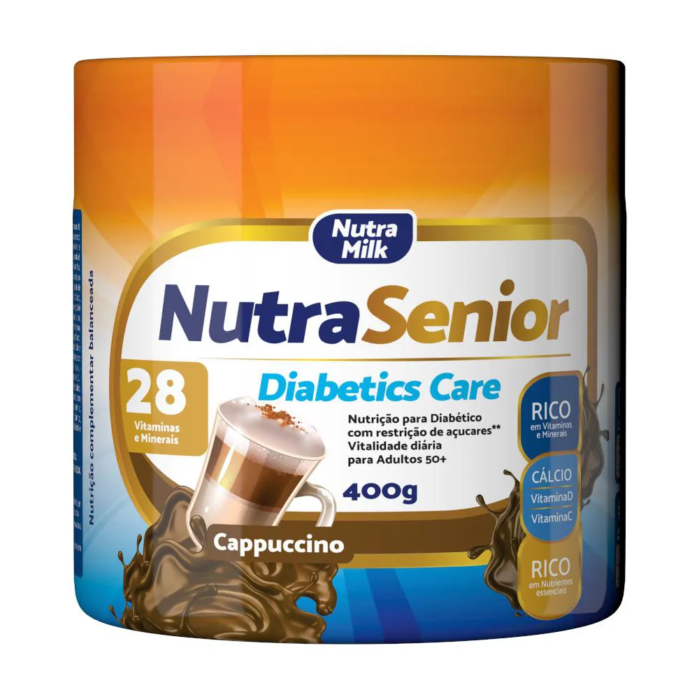 NUTRA SENIOR ADULTO 50+ DIABETICS CARE COMPLEMENTO ALIMENTAR 400G - 28 VITAMINAS E MINERAIS Cappuccino