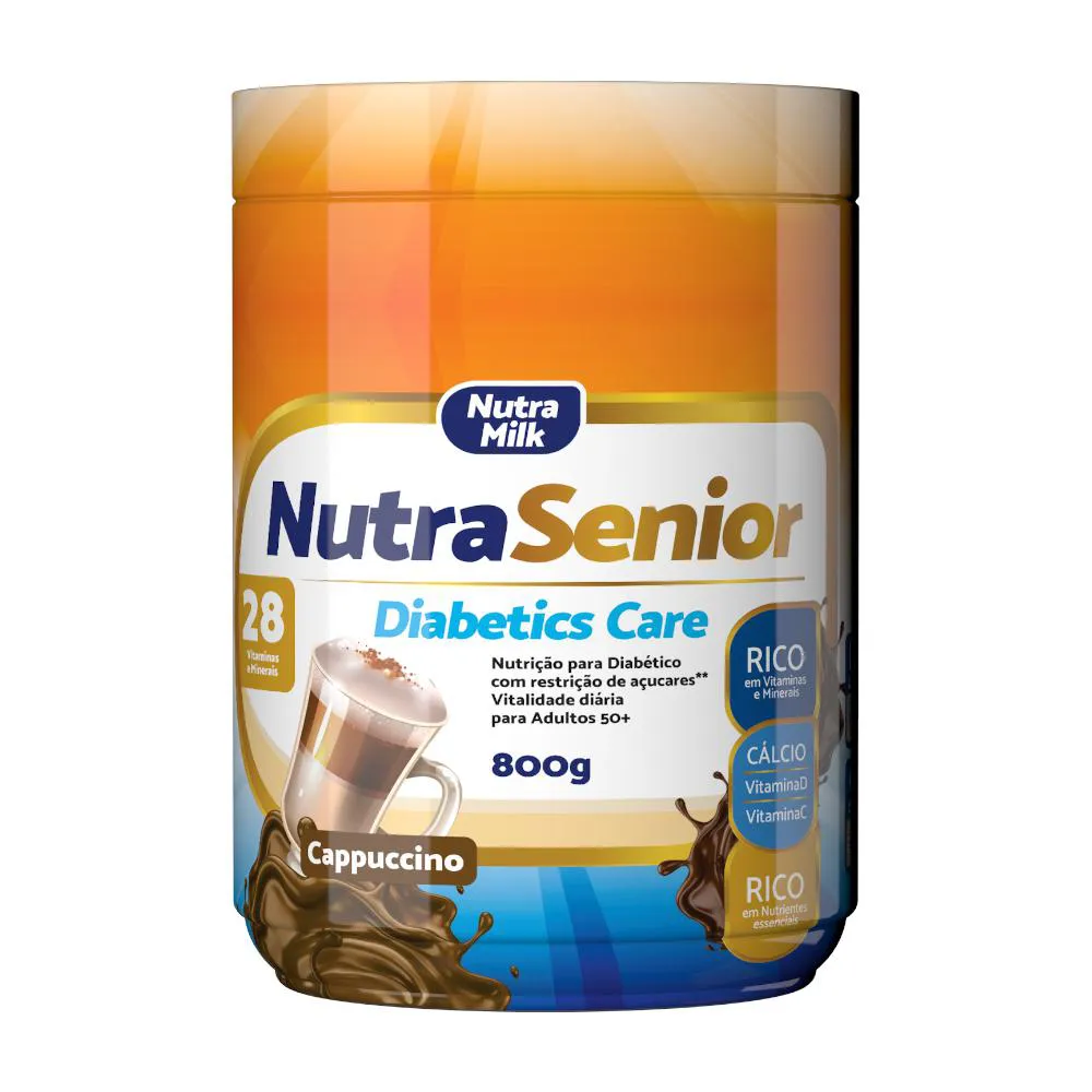 NUTRA SENIOR ADULTO 50+ DIABETICS CARE COMPLEMENTO ALIMENTAR 800G - 28 VITAMINAS E MINERAIS Cappuccino