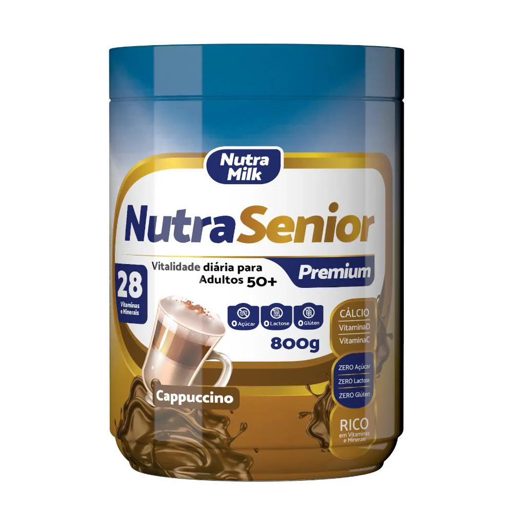 NUTRA SENIOR PREMIUM ADULTO 50+ COMPLEMENTO ALIMENTAR 800G - 28 VITAMINAS E MINERAIS Cappuccino