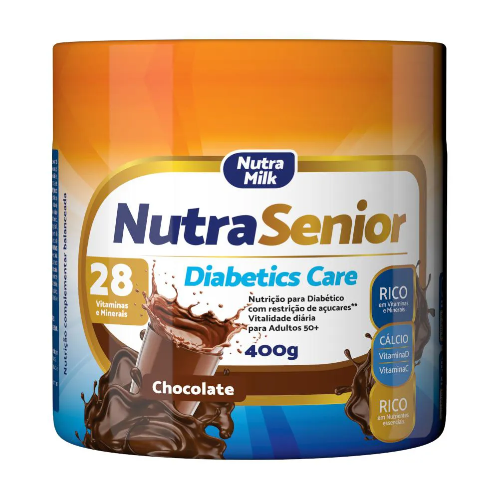 NUTRA SENIOR ADULTO 50+ DIABETICS CARE COMPLEMENTO ALIMENTAR 400G - 28 VITAMINAS E MINERAIS Chocolate