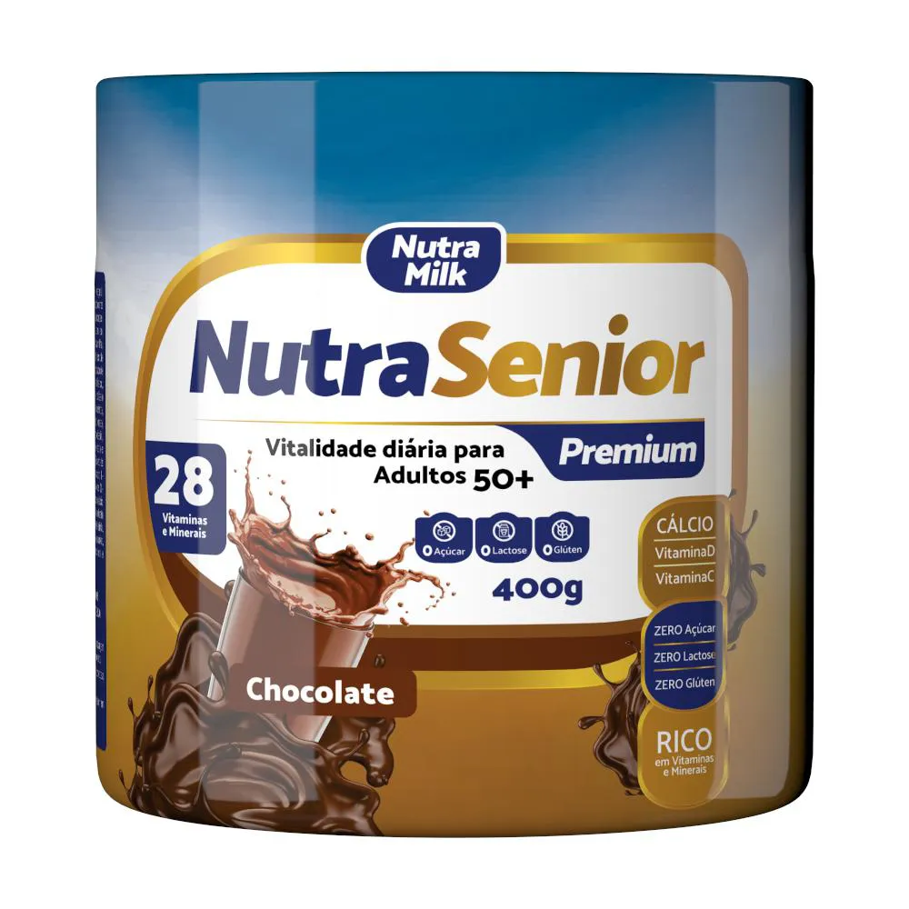 NUTRA SENIOR PREMIUM ADULTO 50+ COMPLEMENTO ALIMENTAR 400G - 28 VITAMINAS E MINERAIS Chocolate