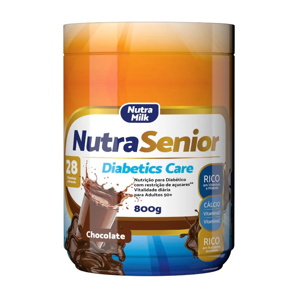 NUTRA SENIOR ADULTO 50+ DIABETICS CARE COMPLEMENTO ALIMENTAR 800G - 28 VITAMINAS E MINERAIS Chocolate