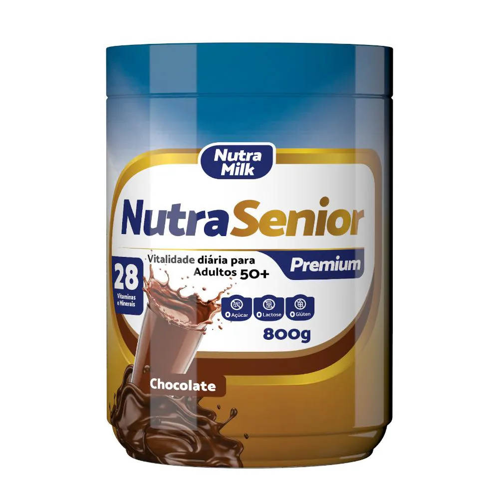 NUTRA SENIOR PREMIUM ADULTO 50+ COMPLEMENTO ALIMENTAR 800G - 28 VITAMINAS E MINERAIS Chocolate