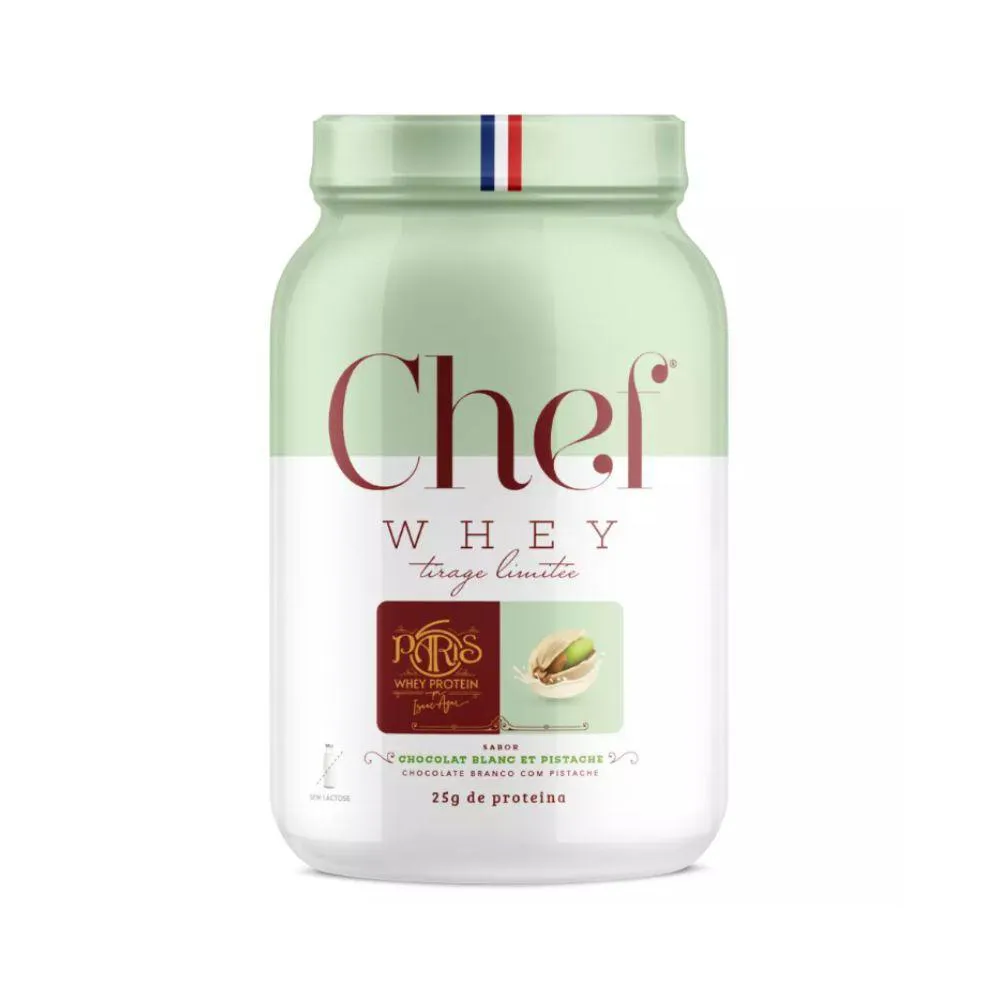 CHEF WHEY PROTEIN PARIS 6 EM Pó ZERO LACTOSE POTE 800G - CHEF WHEY Chocolate Branco COM Pistache