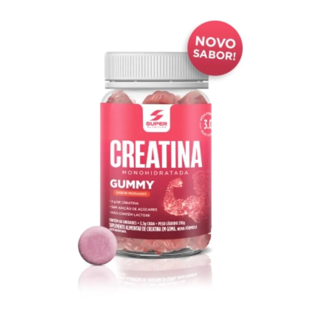SUPER GUMMY CREATINA SABOR MORANGO (60 GOMAS) SUPER NUTRITION