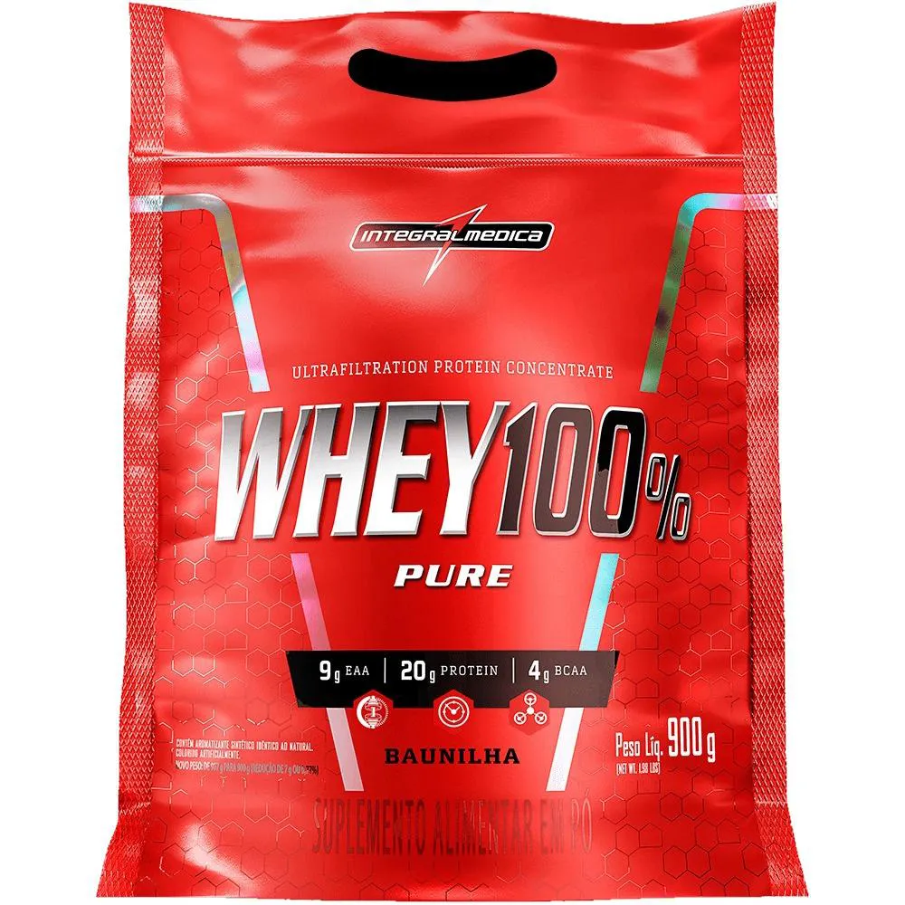 WHEY 100% PURE 900GR - INTEGRALMEDICA Baunilha