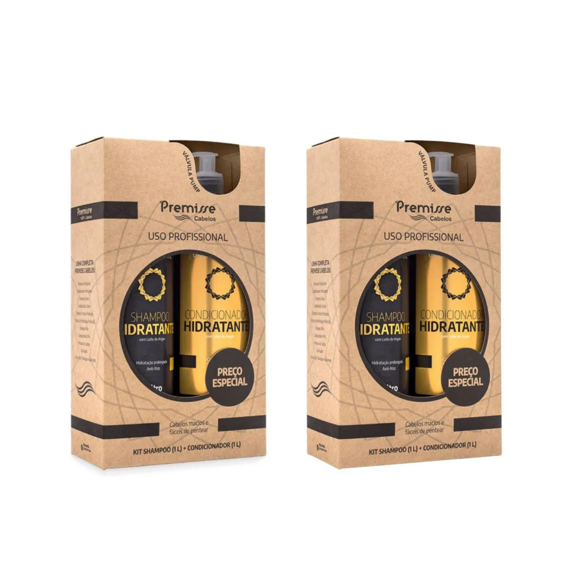 CAIXA COM 2 KIT SHAMPOO E CONDICIONADOR HIDRATANTE 1L - PREMISSE