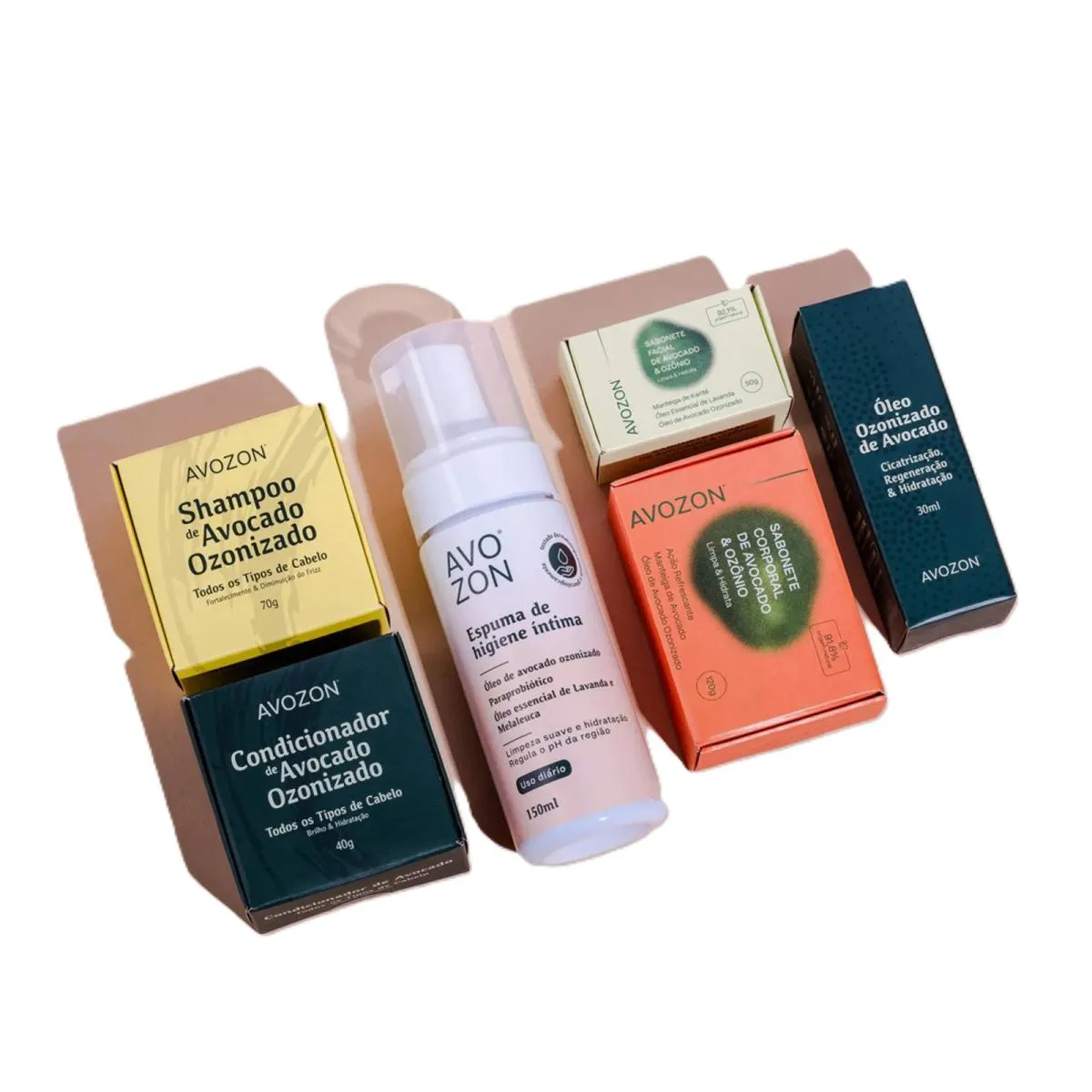 KIT COMPLETO AVOZON ÓLEO + SHAMPOO + CONDICIONADOR + SABONETES OZONIO AVOCADO ABACATE AVOZON