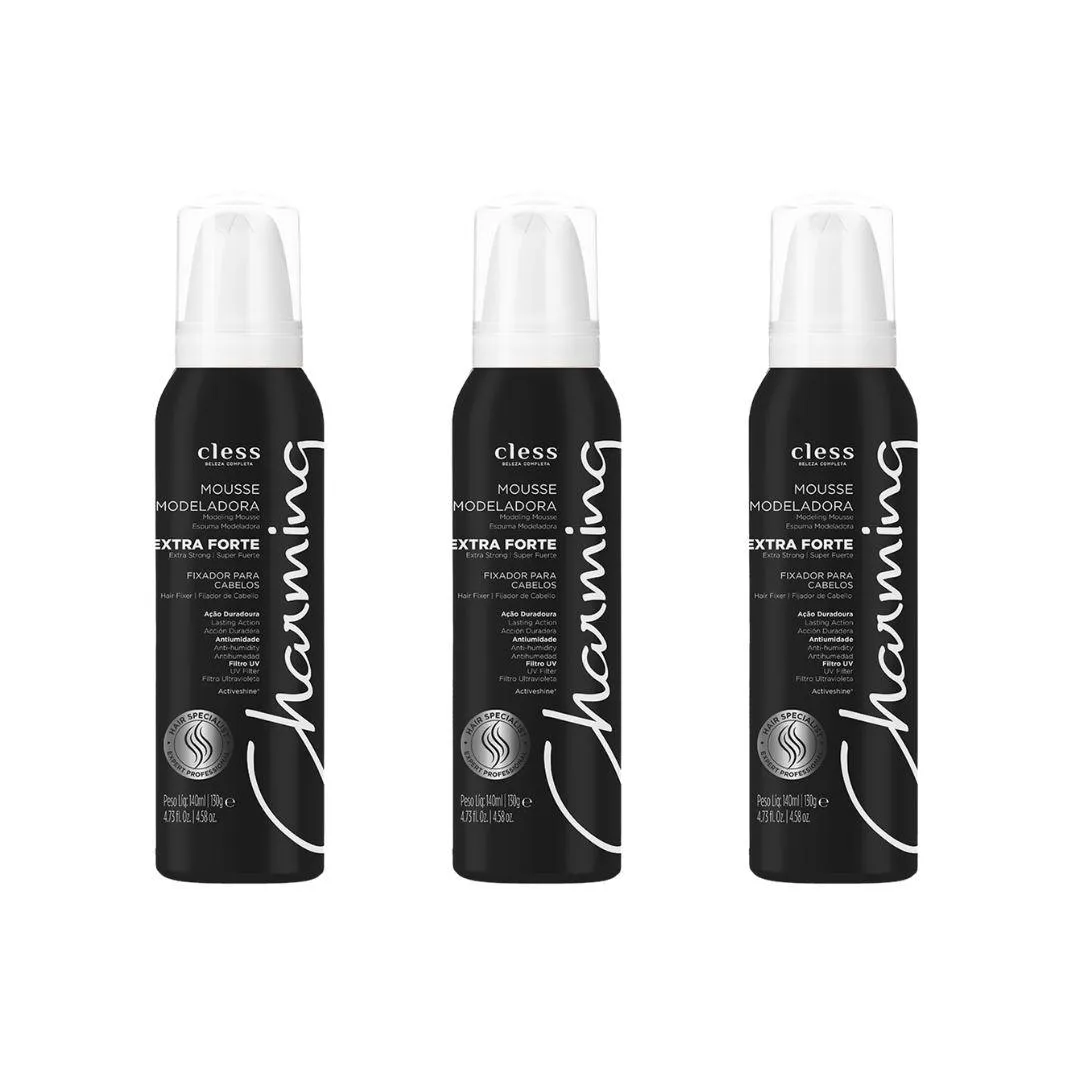 MOUSSE CHARMING EXTRA FORTE 140ML - KIT C/3UN