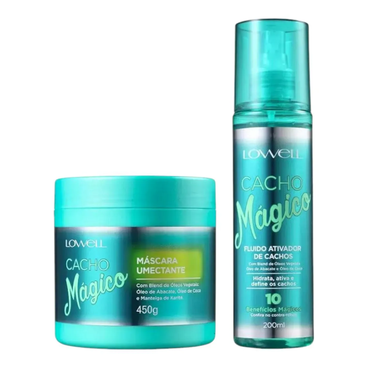 KIT LOWELL CACHO MáGICO MáSCARA UMECTANTE 450G + FLUíDO ATIVADOR DE CACHOS 200ML