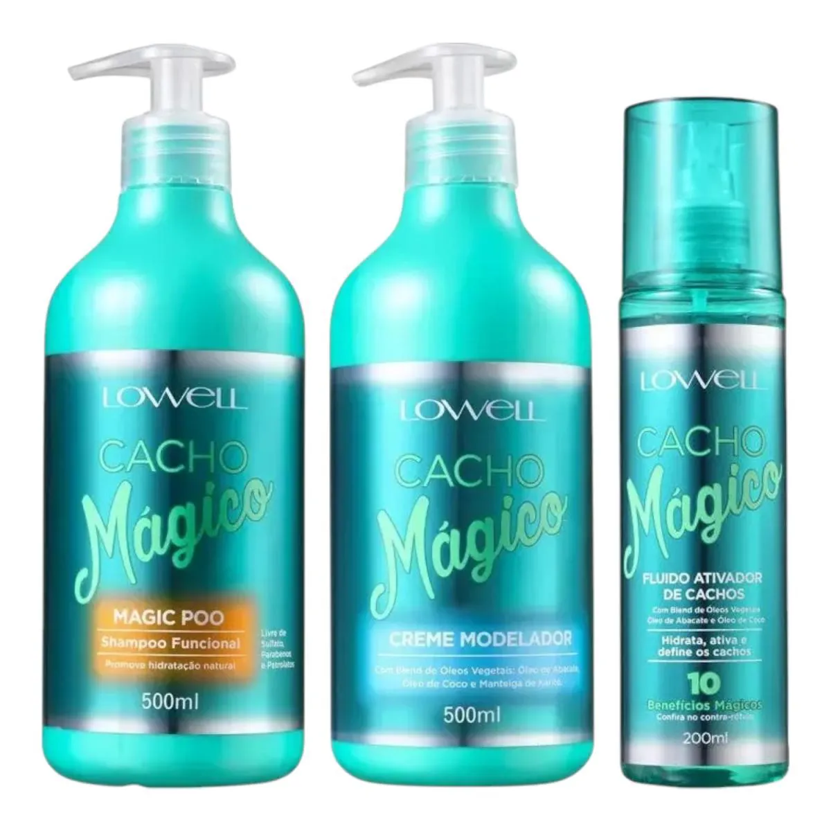 KIT LOWELL CACHO MáGICO SHAMPOO 500ML + CREME MODELADOR 500G + FLUíDO ATIVADOR 200ML