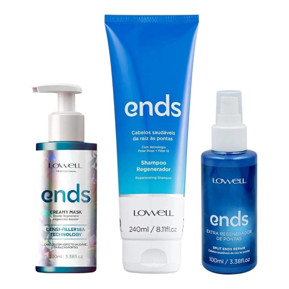 KIT LOWELL ENDS REGENERADOR SHAMPOO 240ML + REPARADOR 100ML + BOOSTER 100ML